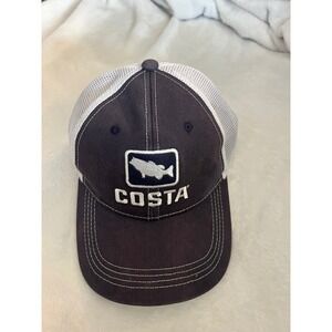 Costa Del Mar Mens Navy Blue White Mesh Trucker Hat Snapback Fish Logo Cap